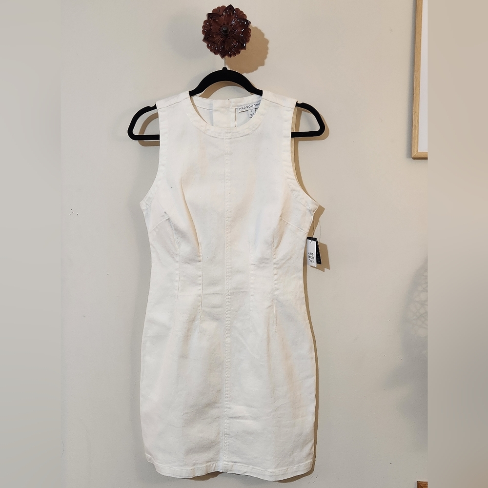 And Now This NWT S White Denim Cotton Sleeveless A-line Dress - Picture 4 of 6